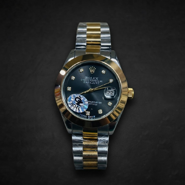 Vibepage Monarch Two-Tone – Luxury Gold & Silver Steel Watch with Midnight Blue Dial