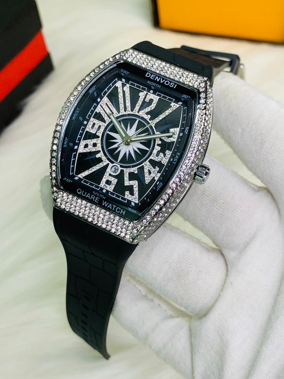 Vibepage Vanguard Iced Edition – Luxury Tonneau Watch with Crystal Bezel
