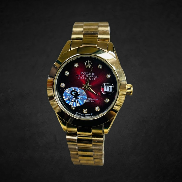 Vibepage Imperial Gold Crimson – Luxury Full Gold Steel Watch with Ruby Red Ombre Dial