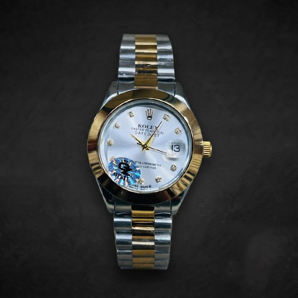 Vibepage Monarch Two-Tone – Luxury Gold & Silver Steel Watch with Midnight Blue Dial