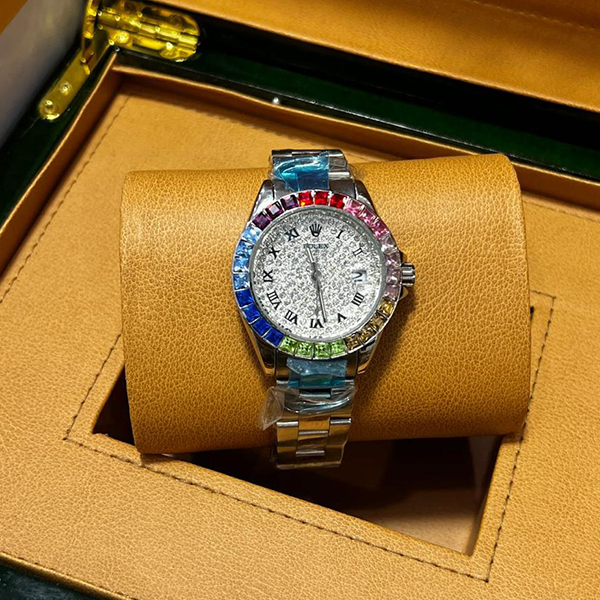Vibepage Diamond Pavé Rainbow Gemstone Luxury Edition – Iced-Out Rainbow Statement Watch
