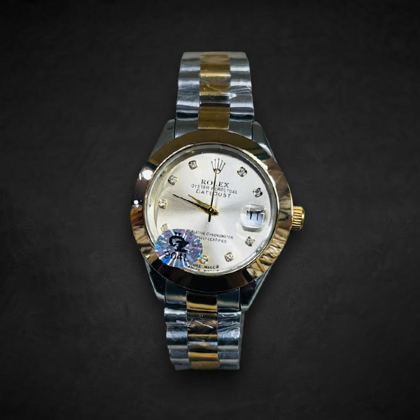 Vibepage Monarch Two-Tone – Luxury Gold & Silver Steel Watch with Midnight Blue Dial