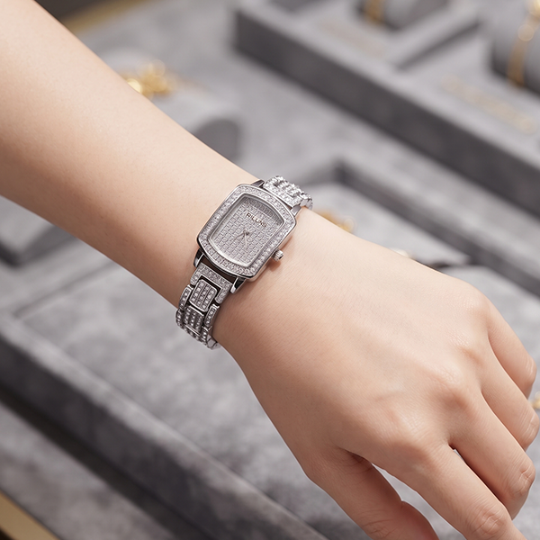 Vibepage Diamond Pavé Full Silver Tonneau Women's Luxury Edition – Iced-Out Barrel Watch