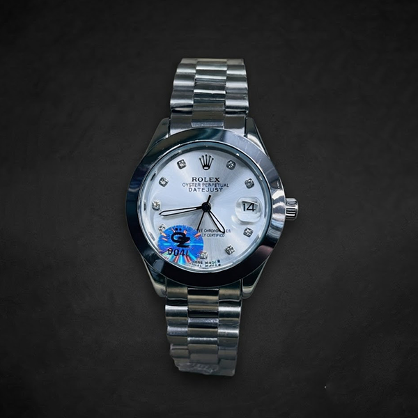 Vibepage Royal Silver Sapphire – Luxury All-Silver Steel Watch with Ocean Blue Dial