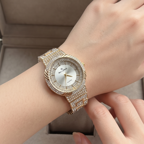 Vibepage Full Iced-Out Crystal Glamour Gold-Accent Women's Luxury Edition – Ladies Statement Watch