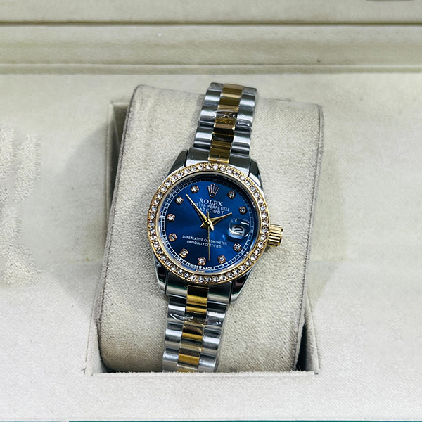 Vibepage Crystal Bezel Emerald Green Dial Two-Tone Women's Luxury Edition – Elegant Ladies Watch