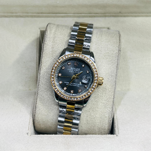 Vibepage Crystal Bezel Emerald Green Dial Two-Tone Women's Luxury Edition – Elegant Ladies Watch