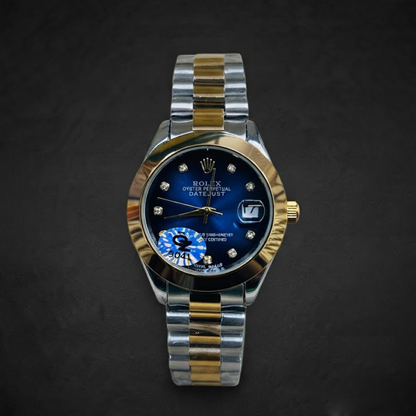 Vibepage Monarch Two-Tone – Luxury Gold & Silver Steel Watch with Midnight Blue Dial
