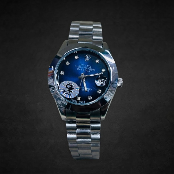 Vibepage Royal Silver Sapphire – Luxury All-Silver Steel Watch with Ocean Blue Dial