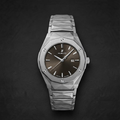 Vibepage Shadow Geometric – Sculpted Silver Steel & Sunburst Charcoal Grey Dial Watch for Men