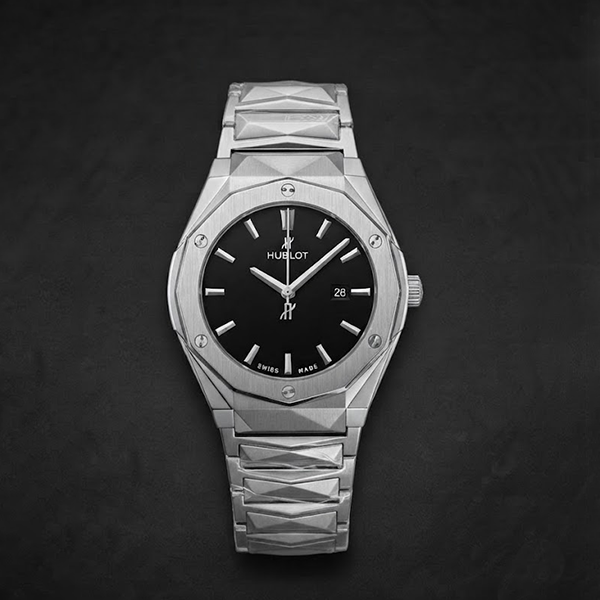Vibepage Shadow Geometric – Sculpted Silver Steel & Sunburst Charcoal Grey Dial Watch for Men