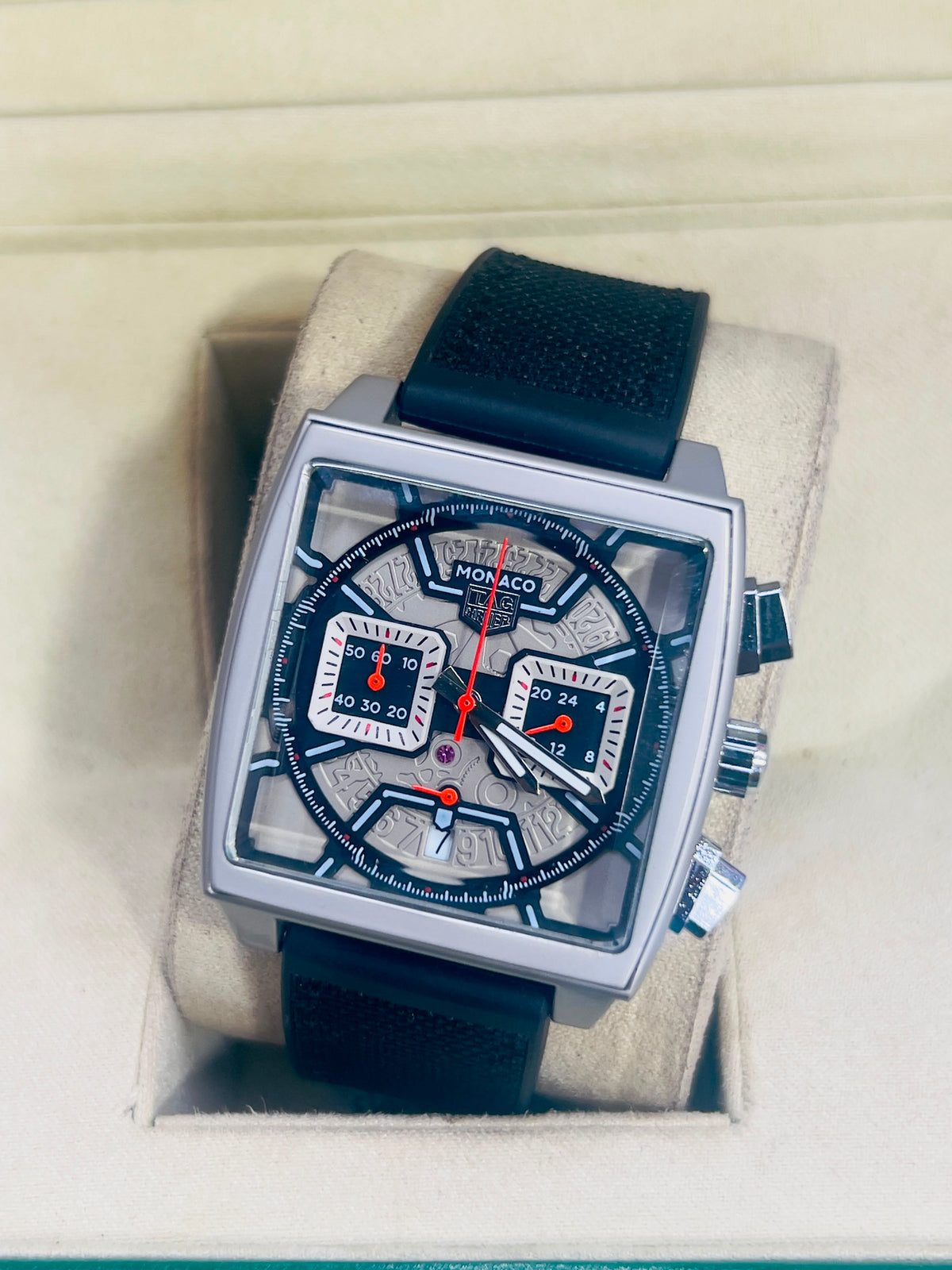 Vibepage Square Skeleton Chrono Racing Edition – Bold Open-Work Motorsport Watch