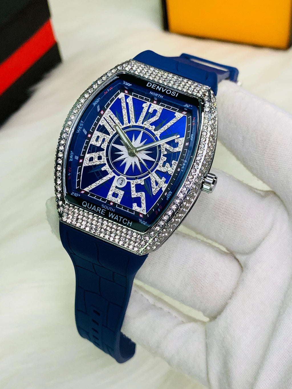 Vibepage Vanguard Iced Edition – Luxury Tonneau Watch with Crystal Bezel