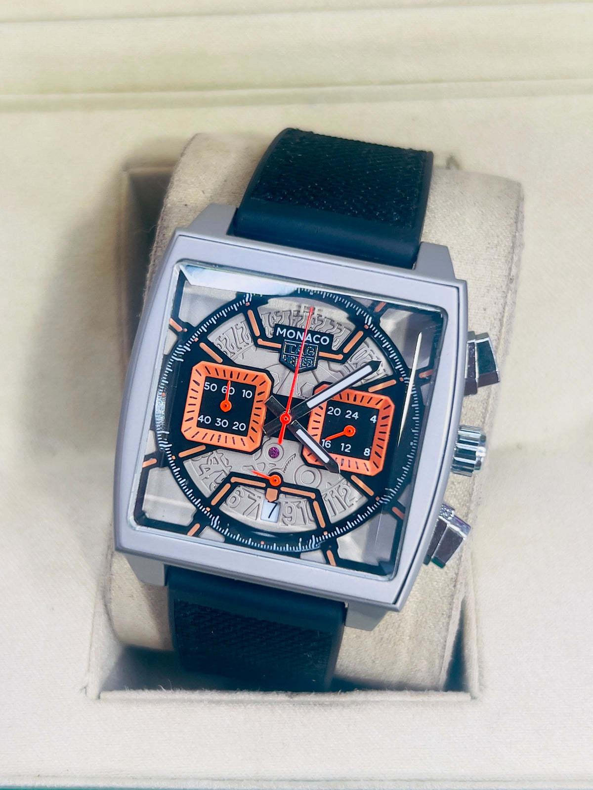 Vibepage Square Skeleton Chrono Racing Edition – Bold Open-Work Motorsport Watch