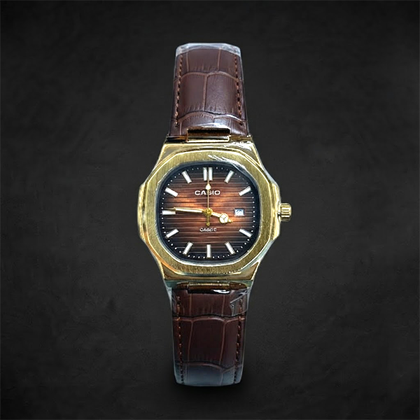 Vibepage Heritage Horizontal Classic – Elegant Octagonal Bezel Watch with Ribbed Dial