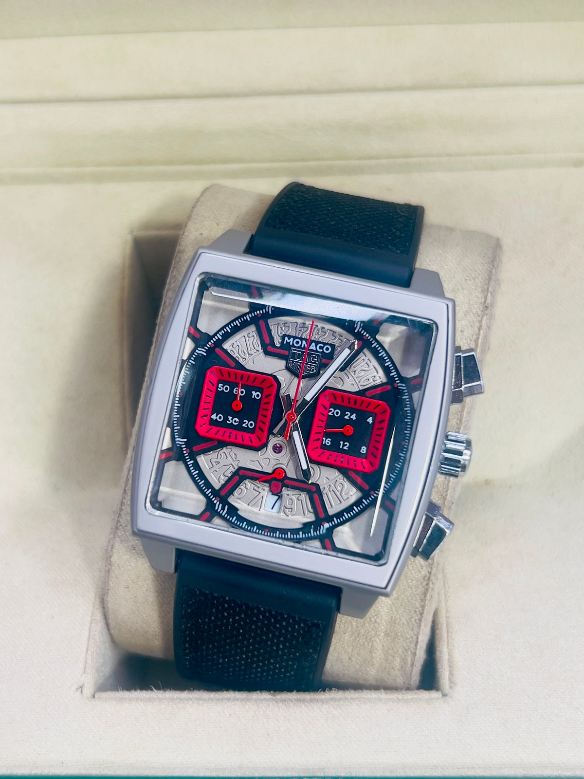 Vibepage Square Skeleton Chrono Racing Edition – Bold Open-Work Motorsport Watch