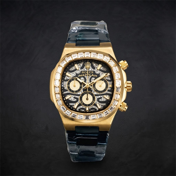 Vibepage Royal Chrono Baguette Edition – Luxury Gemstone Bezel Chronograph Watch