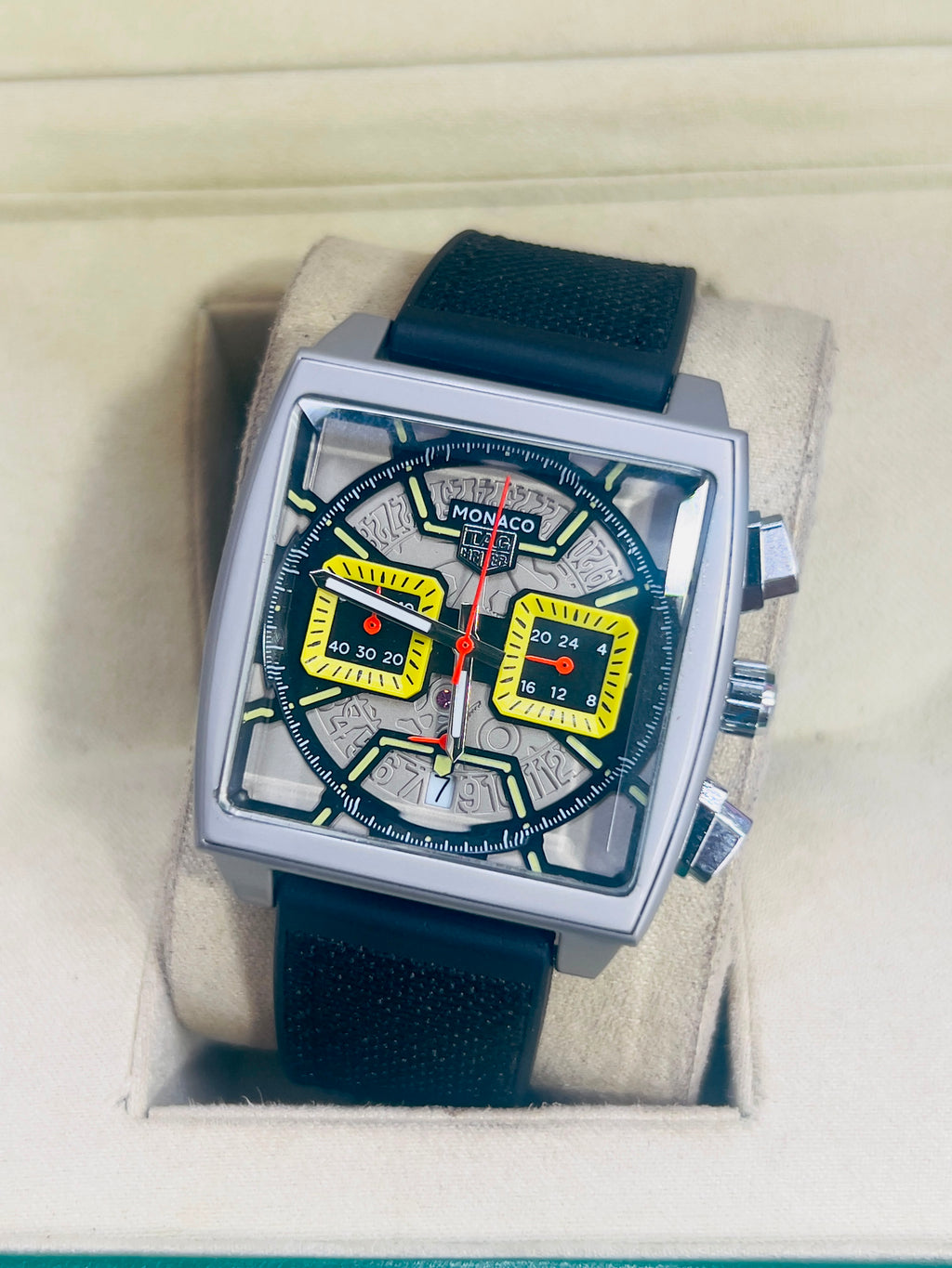 Vibepage Square Skeleton Chrono Racing Edition – Bold Open-Work Motorsport Watch