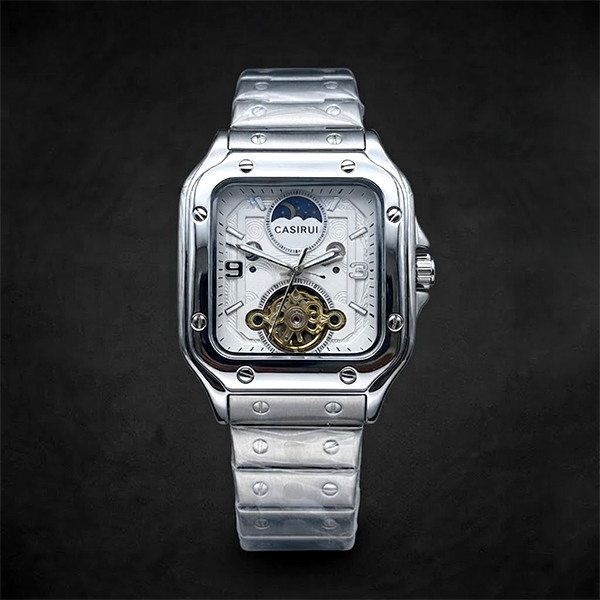 Vibepage Square Screw Open-Heart Celestial – Exposed Screw Bezel Complication Watch