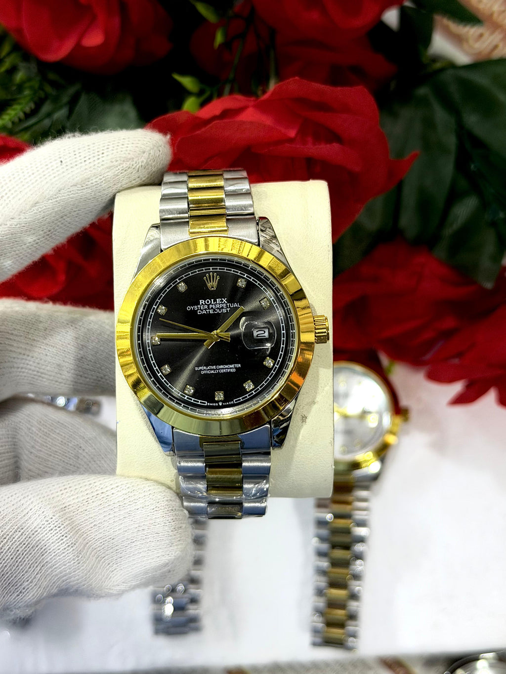 Vibepage Monarch Two-Tone – Luxury Gold & Silver Steel Watch with Midnight Blue Dial
