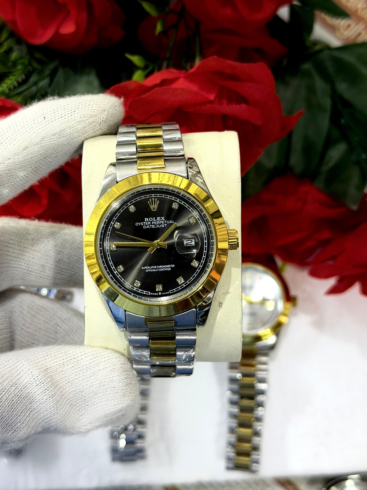 Vibepage Monarch Two-Tone – Luxury Gold & Silver Steel Watch with Midnight Blue Dial