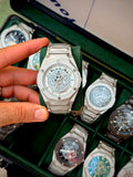Vibepage Arctic Bronze Chronograph – Sculpted Pure White & Brown Skeleton Watch for Men