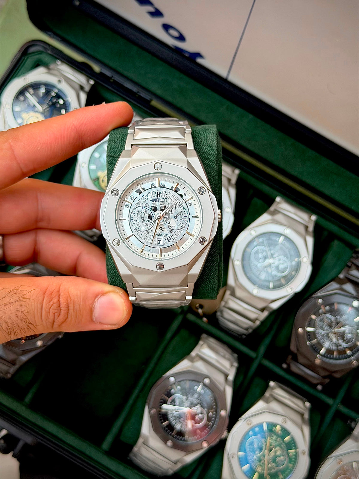 Vibepage Arctic Bronze Chronograph – Sculpted Pure White & Brown Skeleton Watch for Men