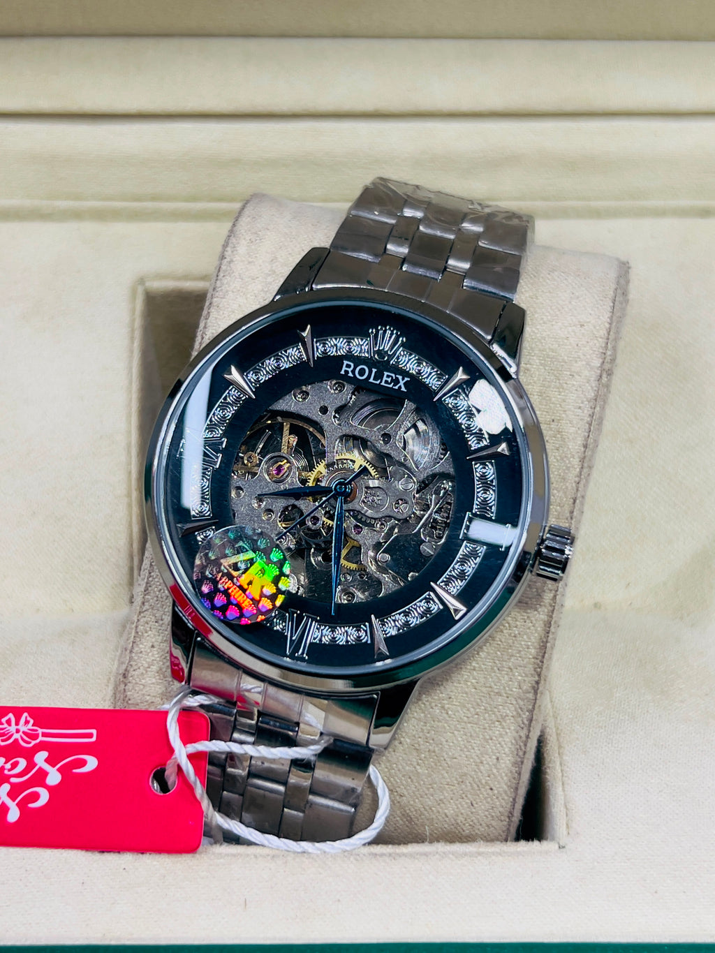 Vibepage Skeleton Crown Royale – Openwork Dial Watch with Engraved Roman Markers