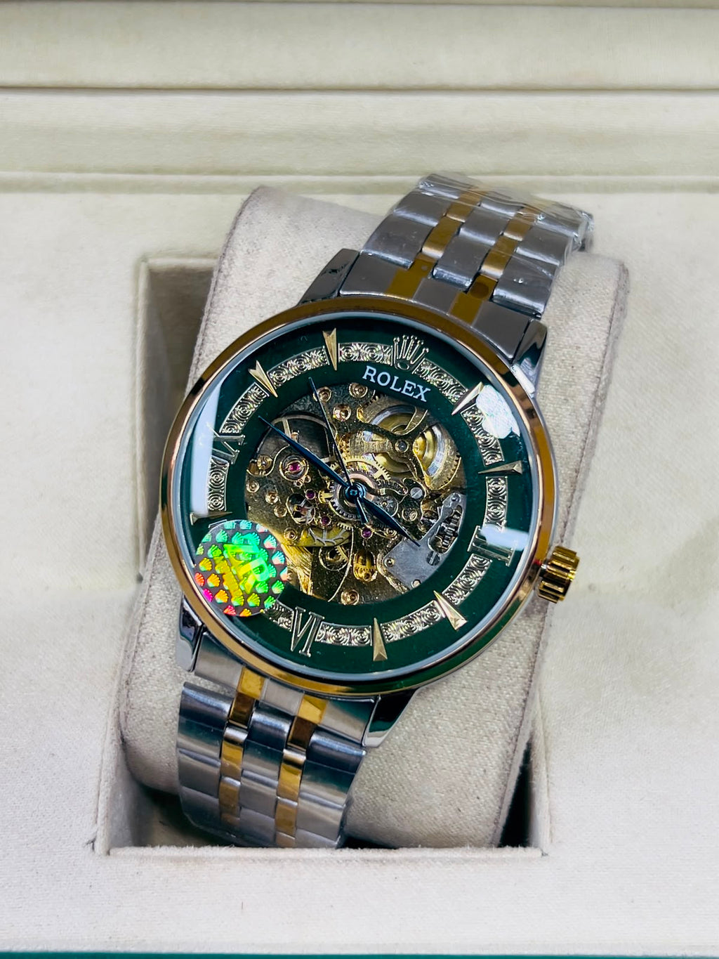 Vibepage Skeleton Crown Royale – Openwork Dial Watch with Engraved Roman Markers