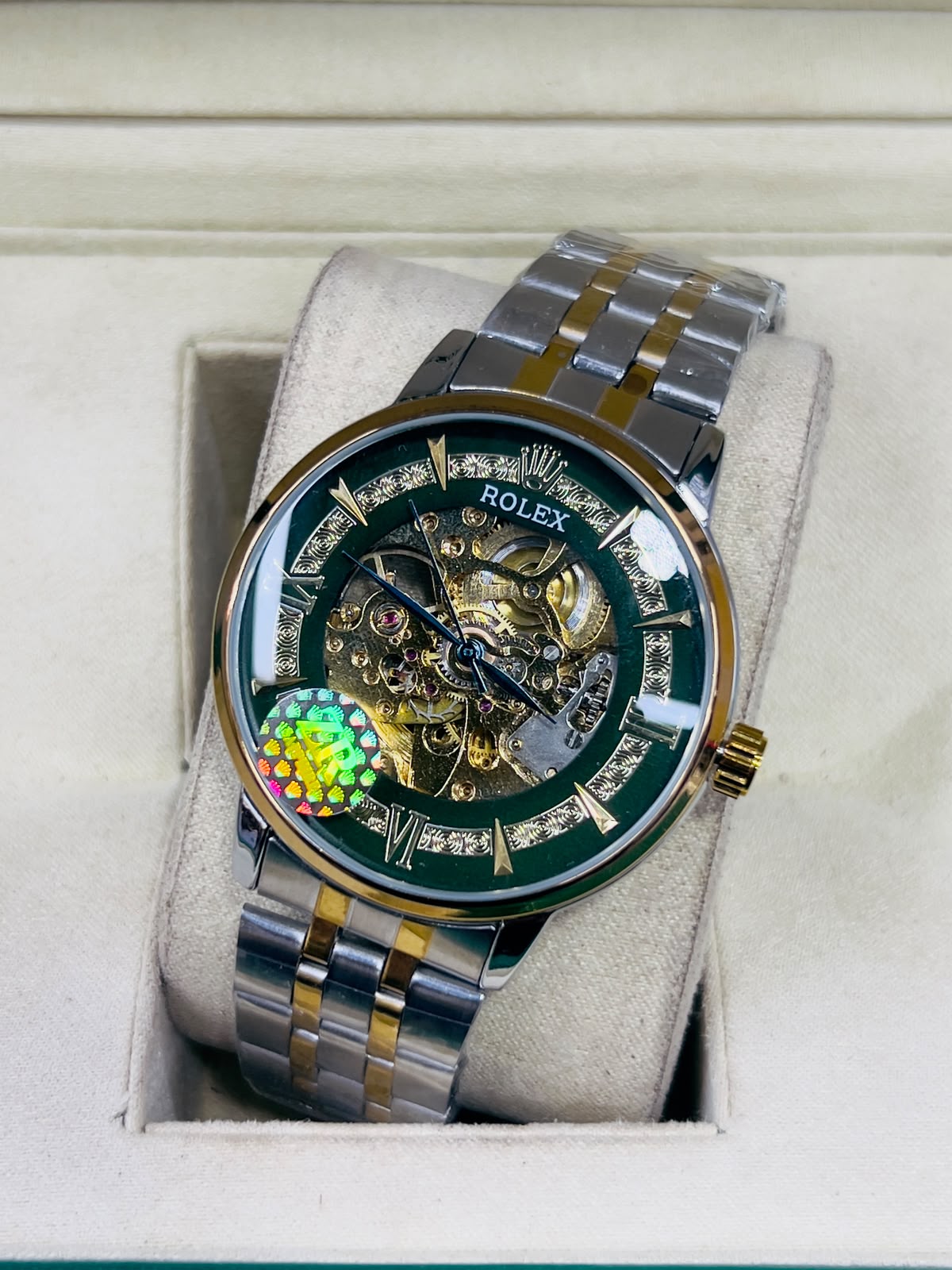 Vibepage Skeleton Crown Royale – Openwork Dial Watch with Engraved Roman Markers