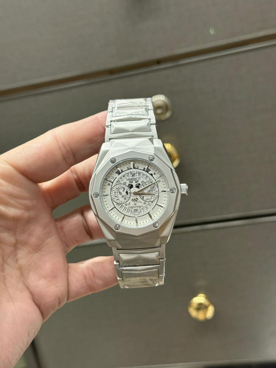 Vibepage Arctic Bronze Chronograph – Sculpted Pure White & Brown Skeleton Watch for Men