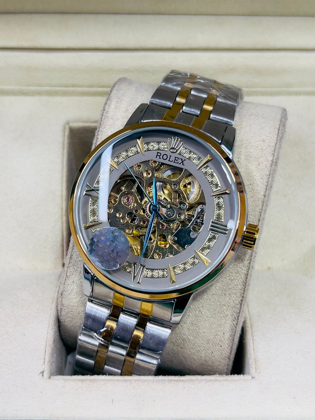 Vibepage Skeleton Crown Royale – Openwork Dial Watch with Engraved Roman Markers