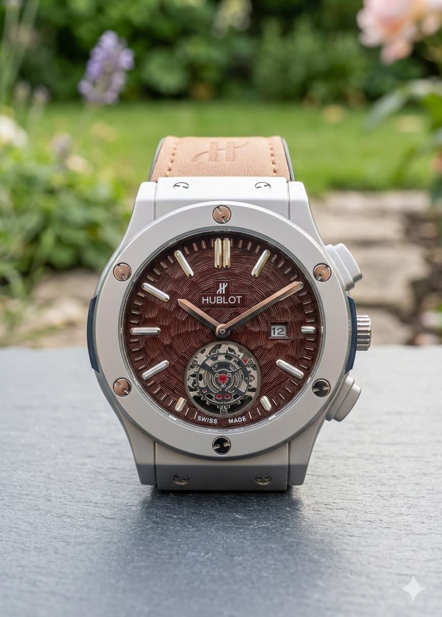 Vibepage Executive Tourbillon – Luxury Brushed Titanium & Tan Leather Watch for Men