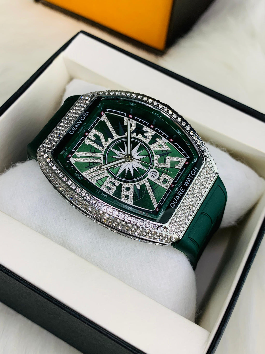 Vibepage Vanguard Iced Edition – Luxury Tonneau Watch with Crystal Bezel