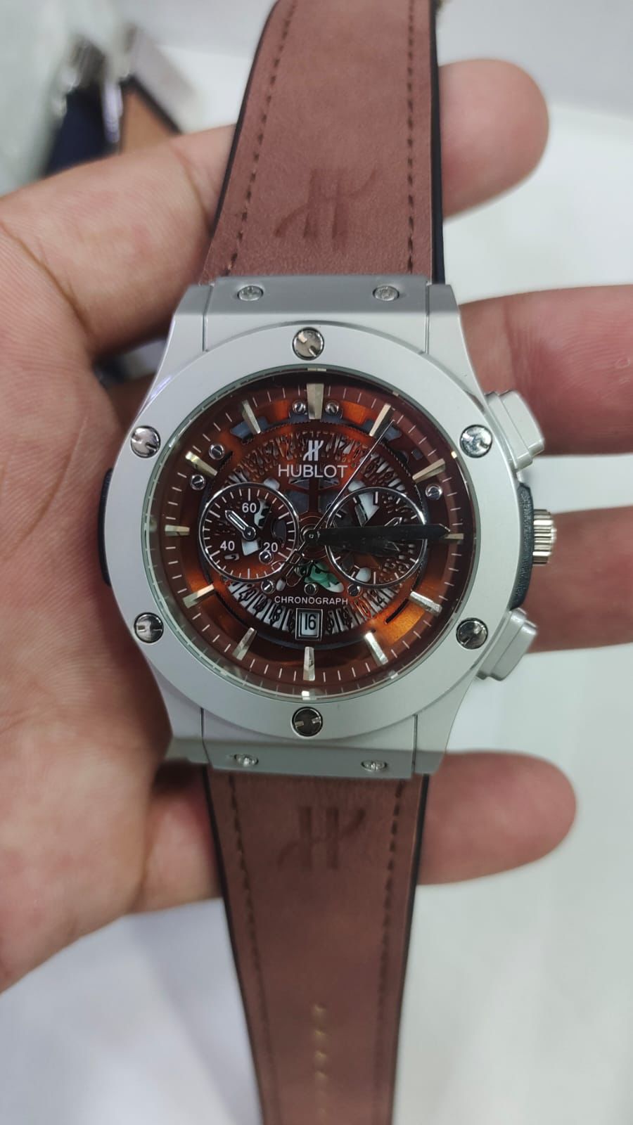 Vibepage Bronze Skeleton Chronograph – Titanium & Warm Brown Leather Watch for Men
