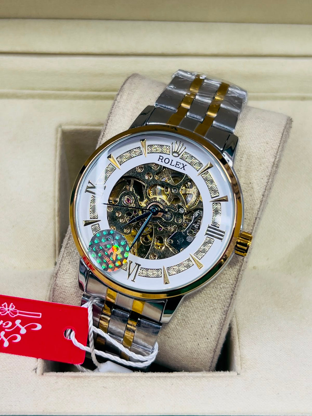 Vibepage Skeleton Crown Royale – Openwork Dial Watch with Engraved Roman Markers