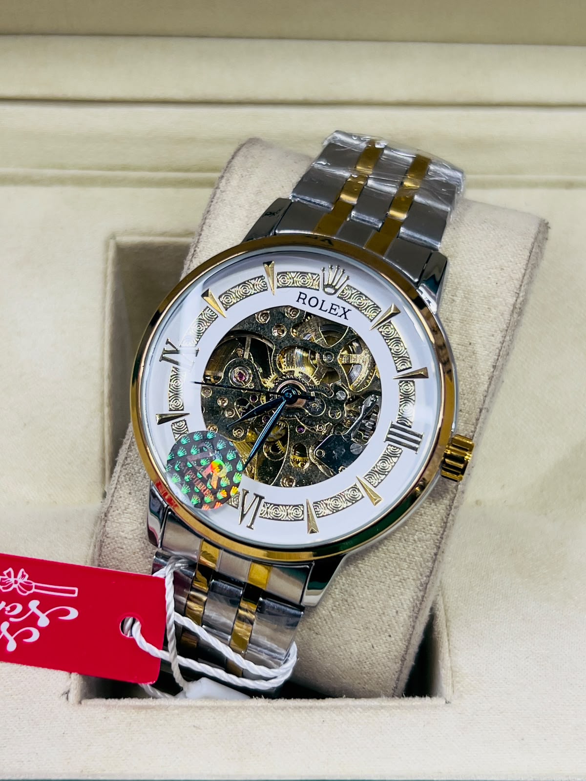 Vibepage Skeleton Crown Royale – Openwork Dial Watch with Engraved Roman Markers