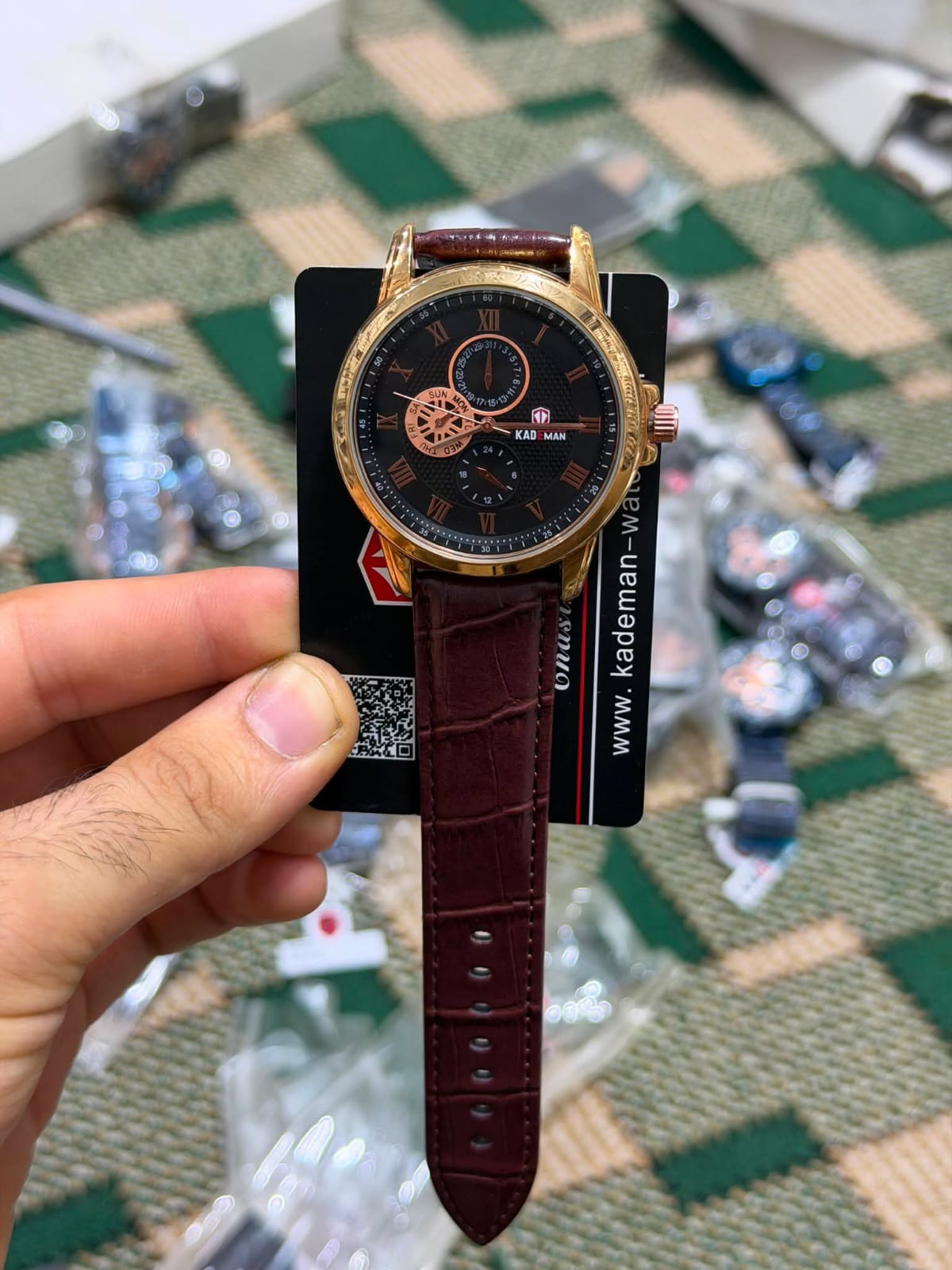 Vibepage Multi-Function Rose Gold & Black Dial Executive Leather Edition – Multi-Dial Roman Watch