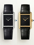 Vibepage Tank Must Minimalist Pure Black Dial Rectangular Leather Edition – simplistic Tank Watch