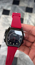 Vibepage Hybrid Ana-Digi Gunmetal & Vibrant Red Sport Luxury Edition – Tonneau Case Sport Watch