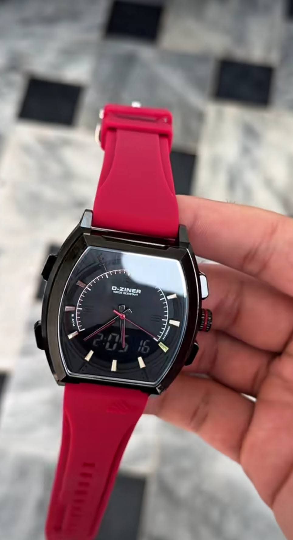 Vibepage Hybrid Ana-Digi Gunmetal & Vibrant Red Sport Luxury Edition – Tonneau Case Sport Watch