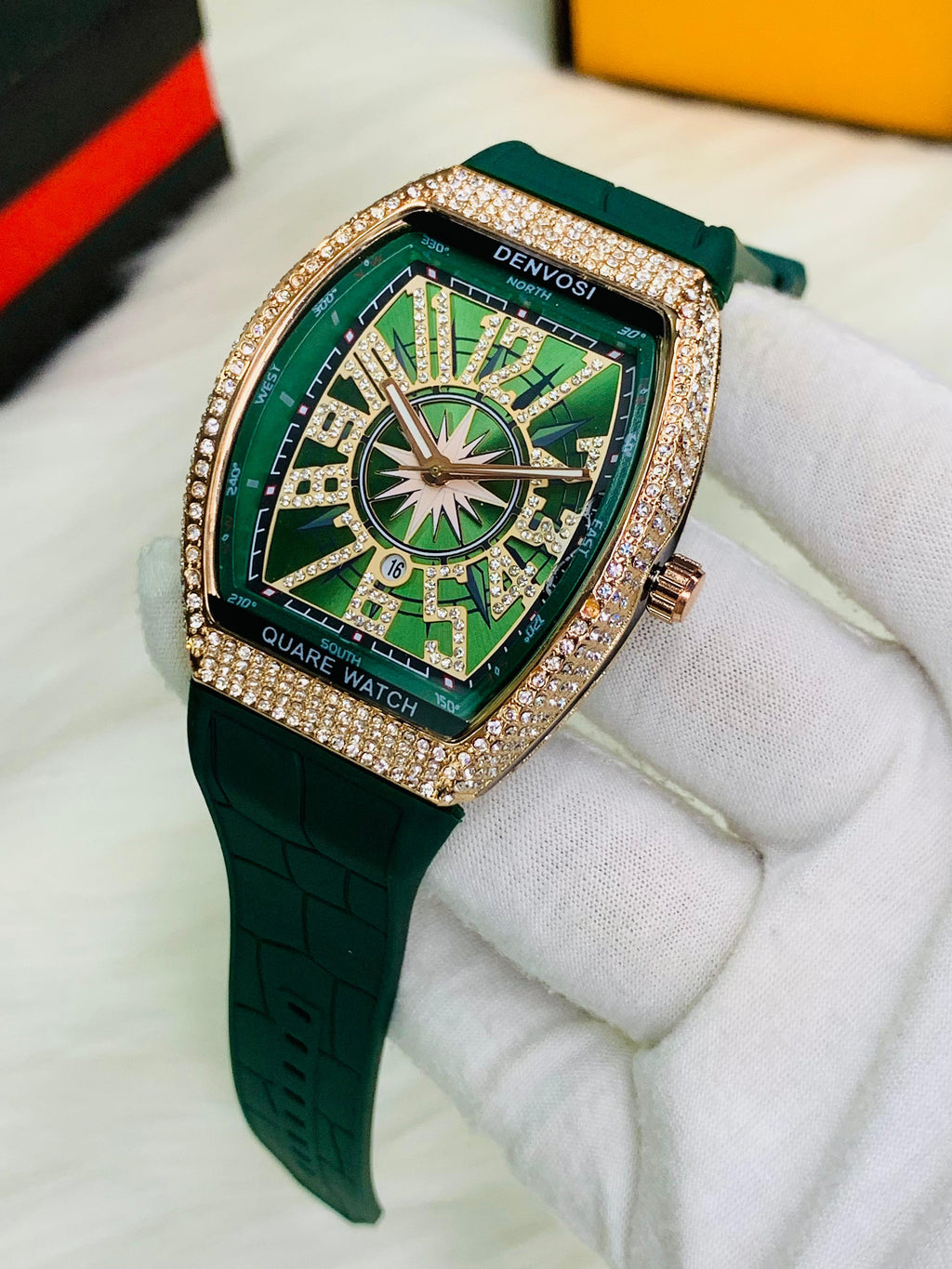 Vibepage Vanguard Iced Edition – Luxury Tonneau Watch with Crystal Bezel