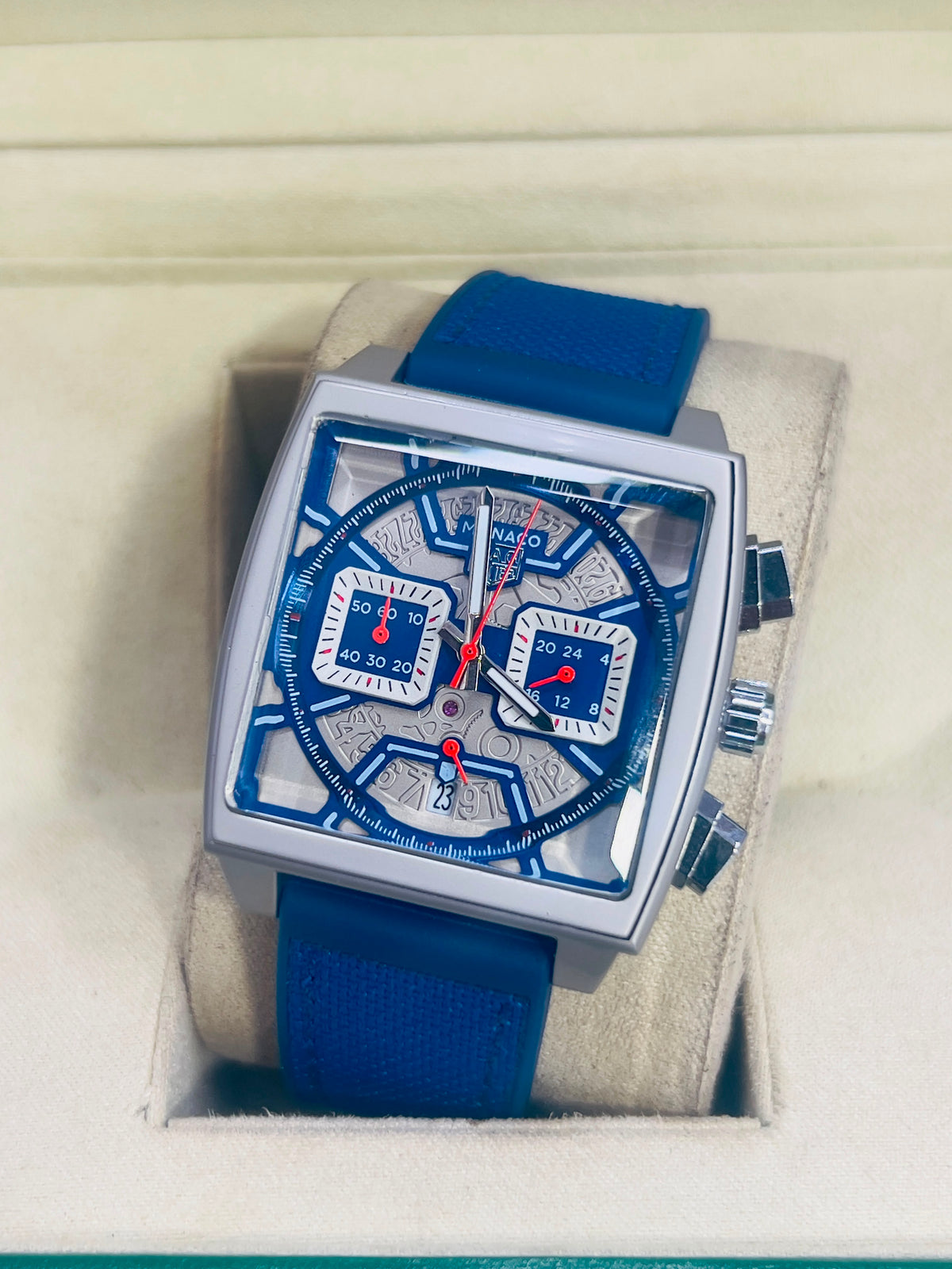 Vibepage Square Skeleton Chrono Racing Edition – Bold Open-Work Motorsport Watch