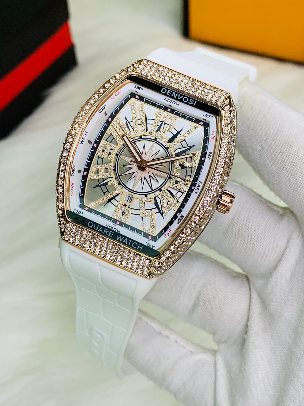 Vibepage Vanguard Iced Edition – Luxury Tonneau Watch with Crystal Bezel